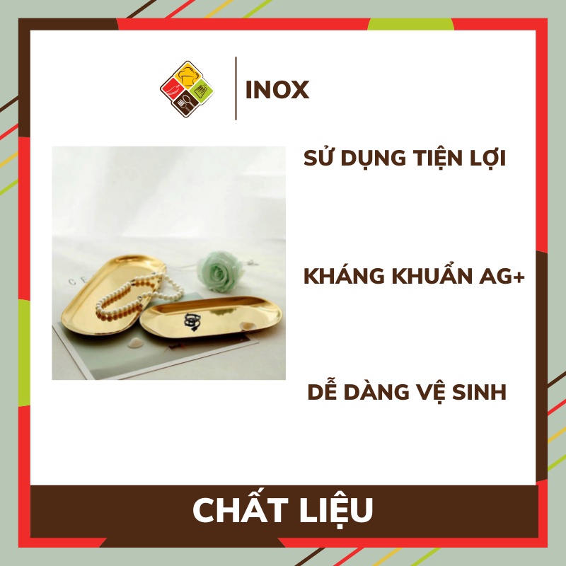 Khay đựng trang sức khay inox bầu dục decor đĩa inox đựng đồ ăn Behomemall