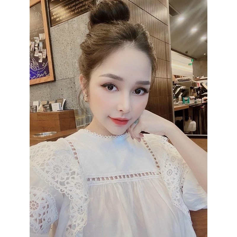 áo sơ mi thô trắng cổ ren vai bèo tay lỡ