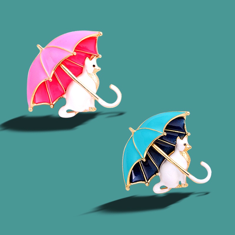 Ghim Cài Áo Hình Mèo Đen Và Cây Dù Thời Trang