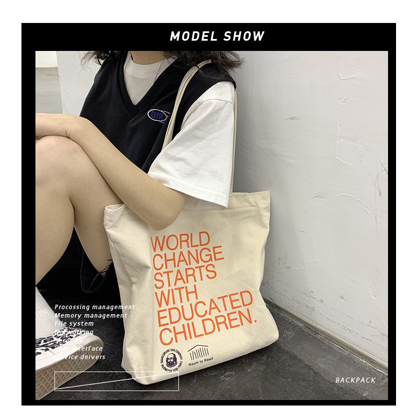 Canvas Bag Women's Shoulder Messenger Bag Ins Korean Version Of Harajuku Ulzzang Large-Capacity School Girl Shopping Bag