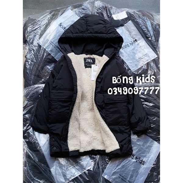 Áo Parka Bé Gái Lót Cừu Vải Gió Nhẵn Đen ZR