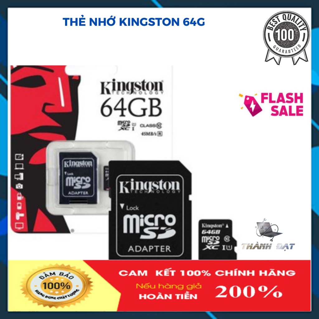 Thẻ Nhớ ,Thẻ nhớ micro SD Kingston Class10 64GB - Chính hãng FPT