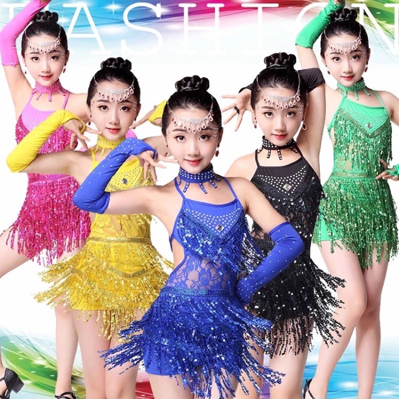 Đầm khiêu vũ tua kim sa bé gái