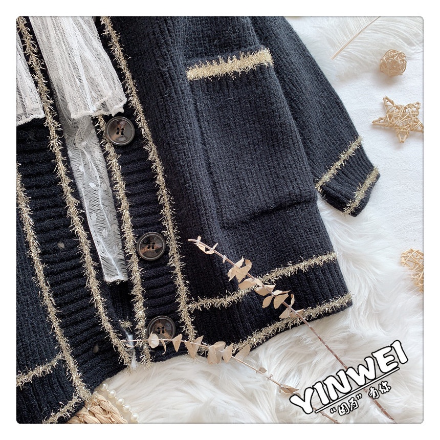 Hàng Sẵn_Áo khoác len cardigan rộng chất dày dặn áo len viền kim tuyến xu hướng thời trang