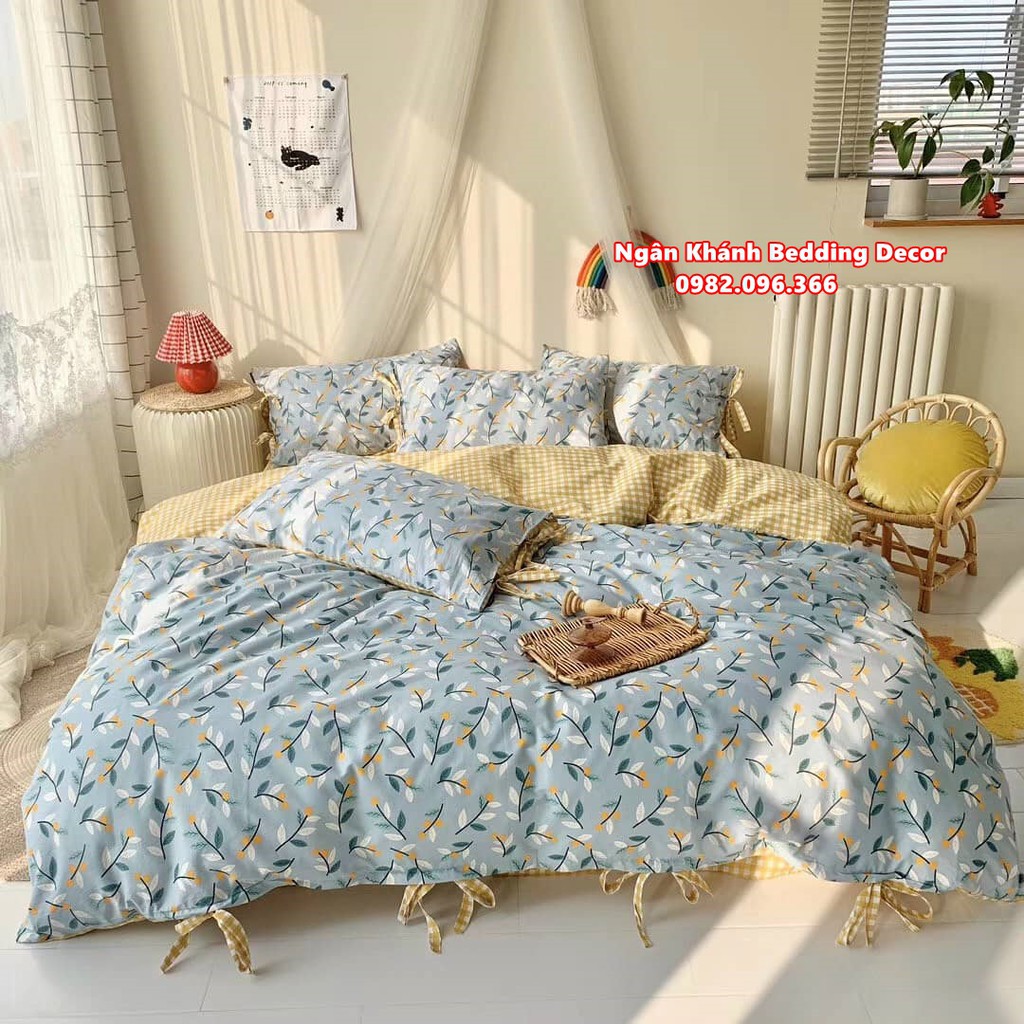 Bộ chăn ga gối ga giường cotton living Hàn Quốc có nơ (nhiều mẫu) - Ngân Khánh Bedding drap giường