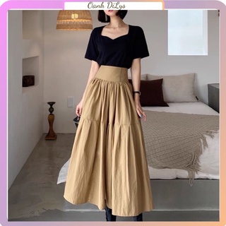 Chân váy dài, chân váy xòe tầng dáng dài vải không nhăn order Taobao đồ ulzzang phong cách Hàn Quốc 2021