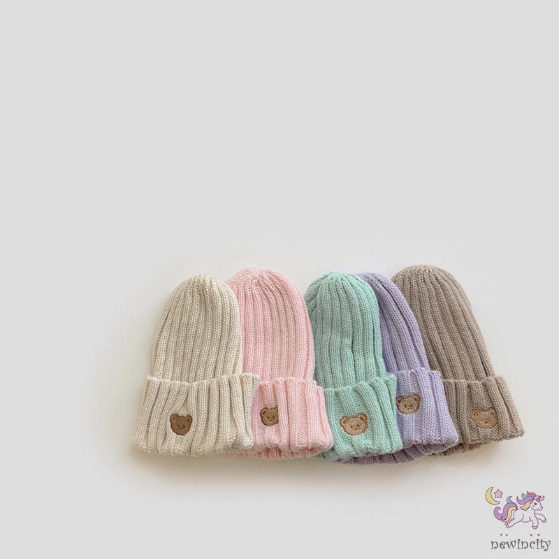 Mũ Beanie Dệt Kim Co Giãn Nhiều Màu Sắc Phong Cách Hàn Quốc Cho Bé Gái