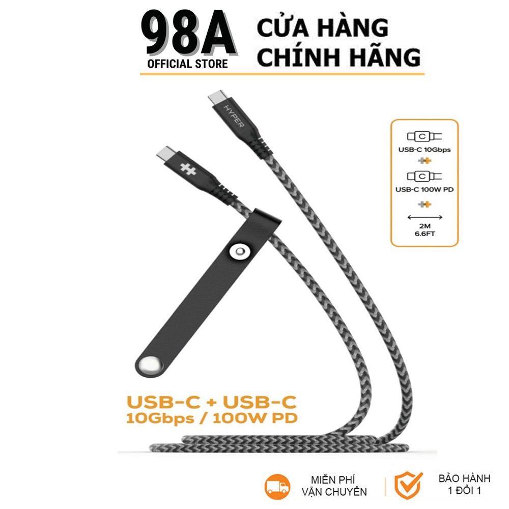 Cáp USB-C to USB-C 2m HyperDrive Deta & charging 10Gbps + 100W - (HD-CBG601) - Hàng Chính Hãng