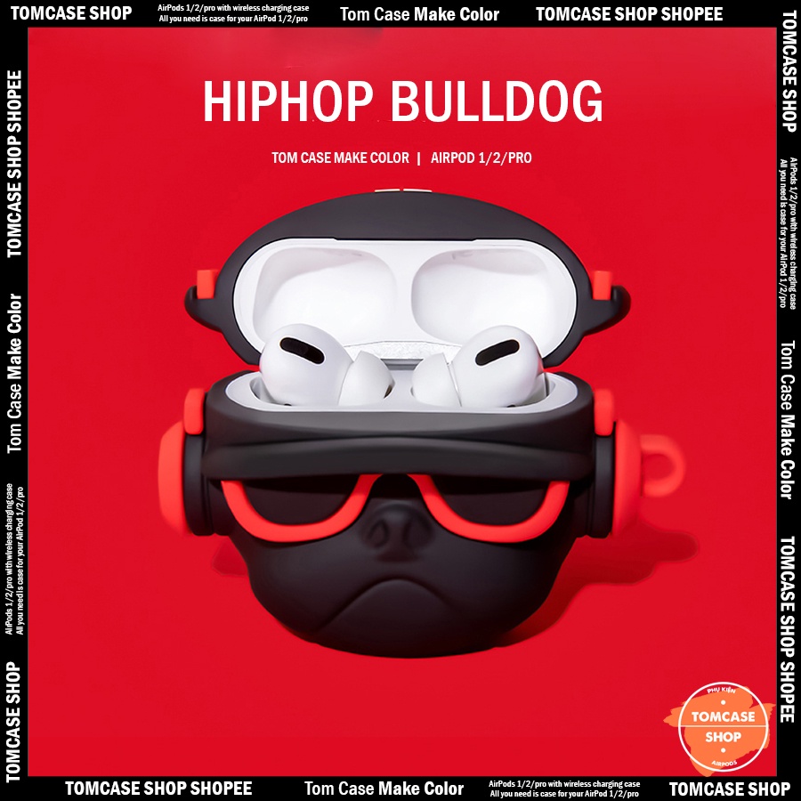 Vỏ Ốp Case Airpod 2/pro/3/1, bảo vệ bao đựng tai nghe ốp/ Airpod 2/pro, hình chó Bull Headphone màu đỏ/tím - Tom Case