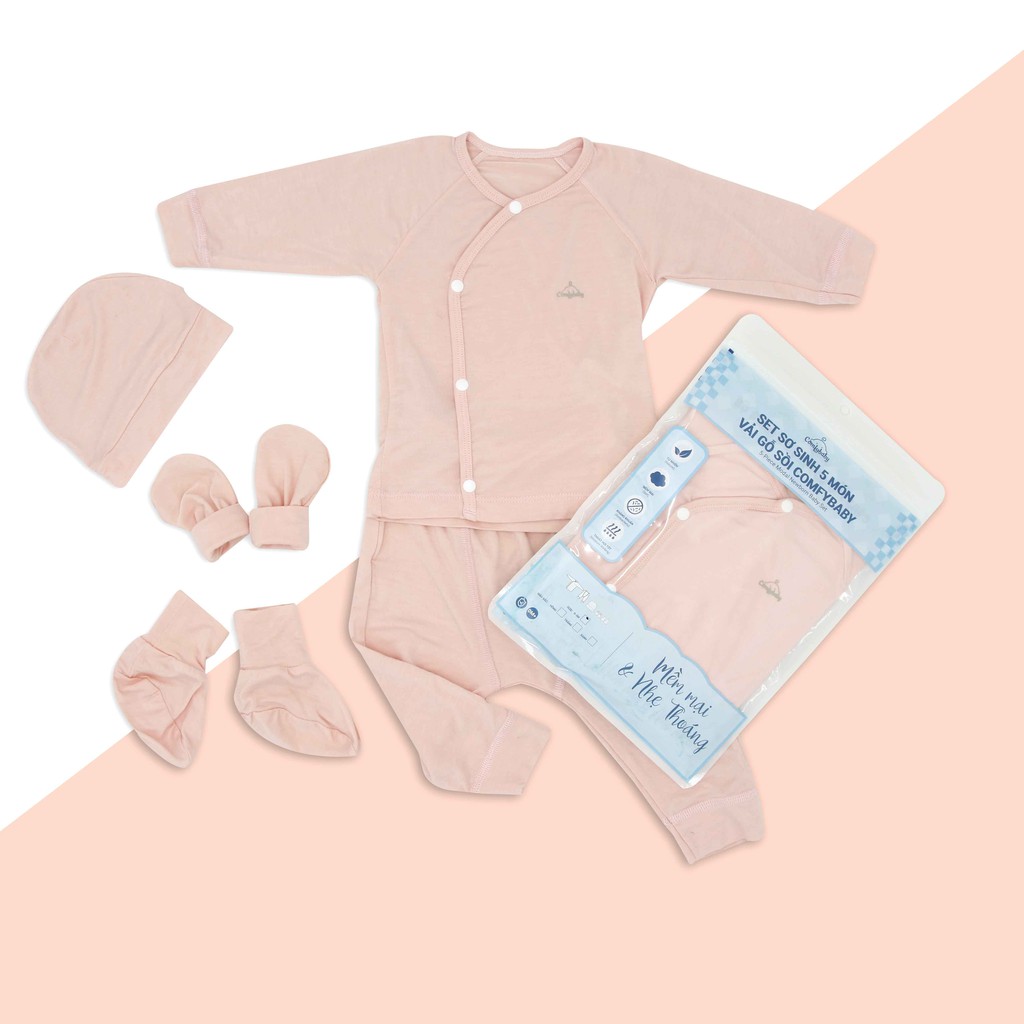 Set quần áo sơ sinh 5 món Comfybaby Eco chất Petti - modal làm từ sợi cây sồi siêu mềm và thoáng khí kháng khuẩn