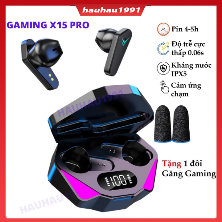 Tai Nghe Gaming X15 Bluetooth 5.1 Không Dây Giảm Tiếng Ồn Cảm Ứng Điều Khiển Vân Tay Âm Thanh  Hifi 9D Cho Android