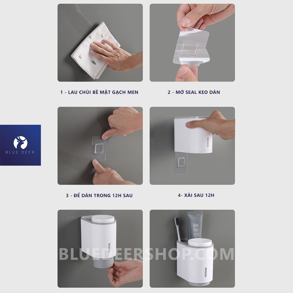 Kệ Để Bàn Chải Đánh Răng ECOCO, Kệ Nhà Tắm Dính Tường (Tặng Kèm 2 Cốc)