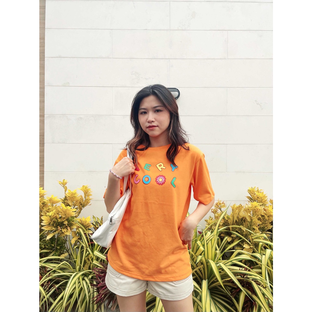 Áo thun oversize tay lỡ áo phông cotton nữ in chữ very cool thời trang GAGO màu cam GA3830