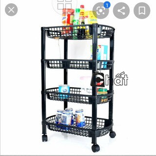 kệ 4 Tầng nhựa đen có bánh xe