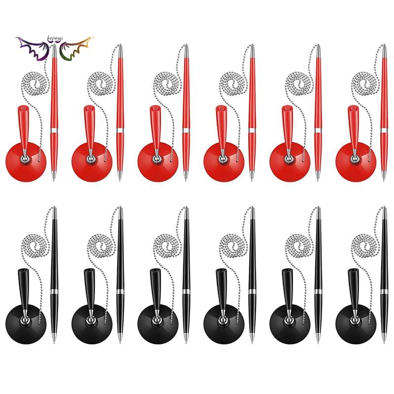 Bộ 6 bút màu đen cố định kèm đế dán để bàn hình kèm dây xích chuỗi hạt chuyên dùng cho bàn tiếp tân