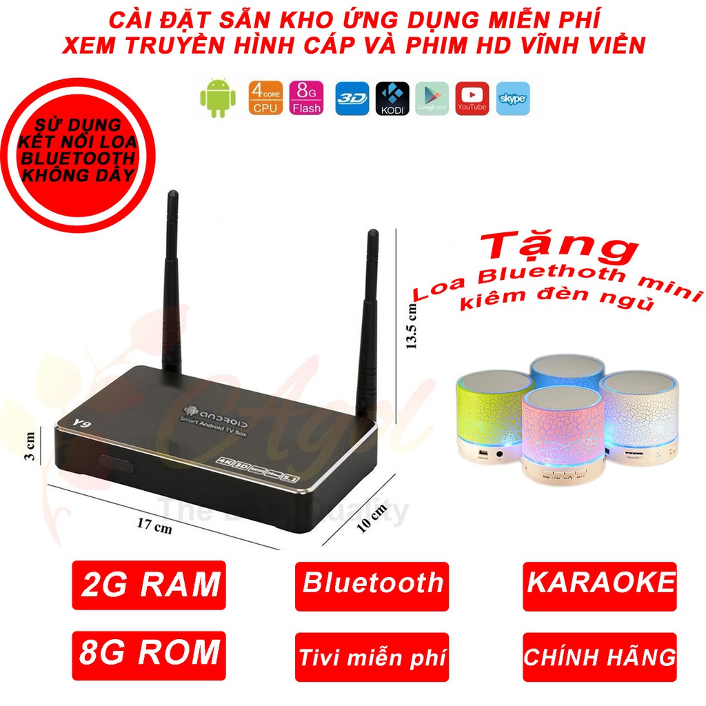 tivi box RAM 2G ROM 8G có bluetooth mới 2017 Y9 bảo hành 6 tháng tặng loa bluetooth không dây