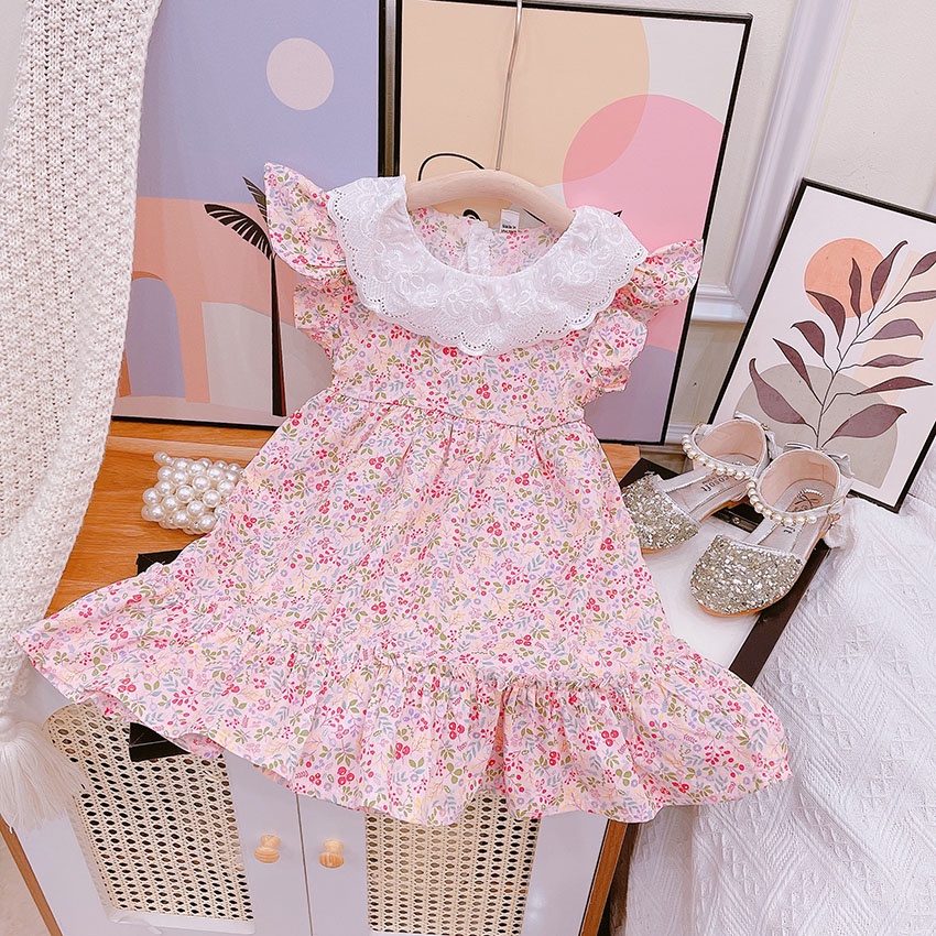 VÁY HOA CHO BÉ GÁI CỔ REN TIỂU THƯ, VÁY BỒNG BỀNH BÈO DƯỚI SIZE 9-19KG [V39]