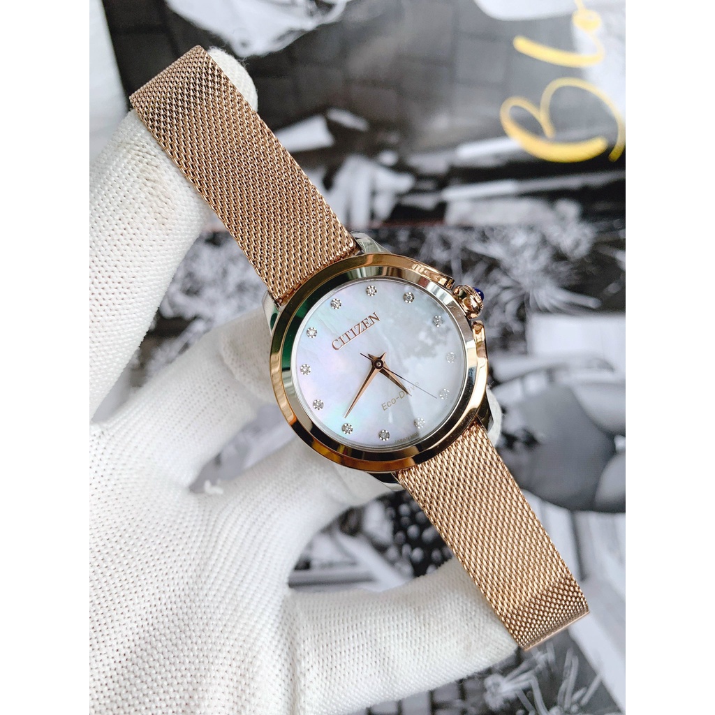 Đồng hồ nữ chính hãng Citizen EM0796-75D Eco-Drive Ceci Diamond mặt khảm trai- Máy quartz pin - Kính cứng cường lực