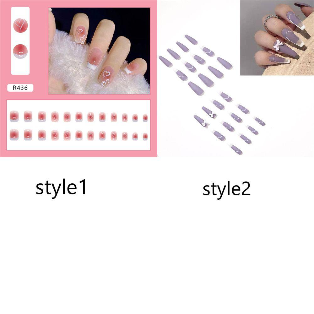 MIHAN1 Hộp 24 Móng Tay Giả Toàn Diện Phong Cách Pháp