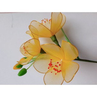 Cành hoa mai vải voan 1 bông, 2 bông, 3 bông cao 10cm