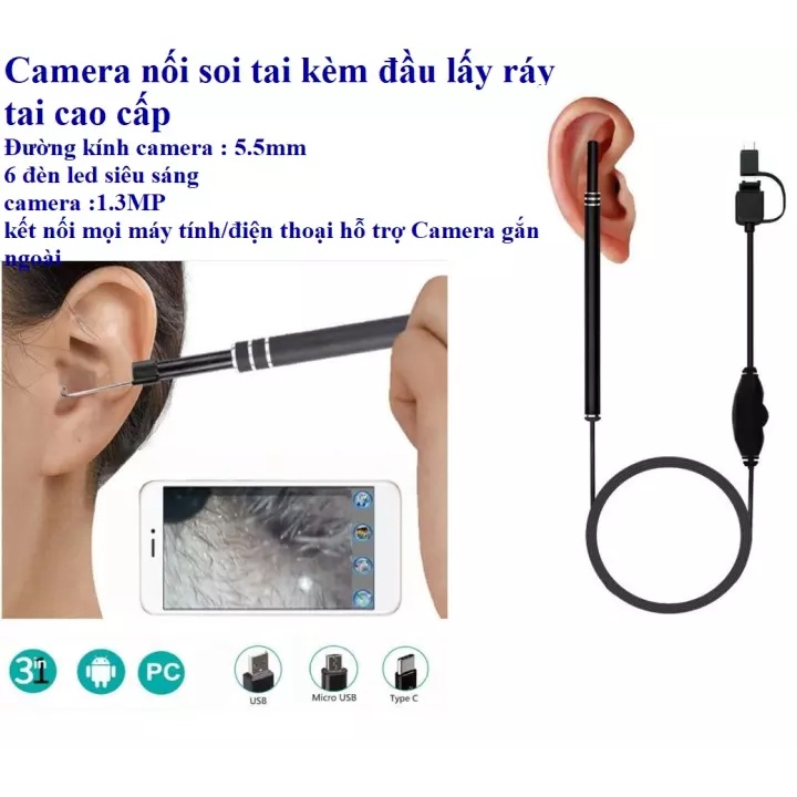 Camera nội soi y tế, Camera nội soi tai, mũi, họng - Máy lấy ráy tai HD Visual Earwas Clean Tool cho hình ảnh sắc nét