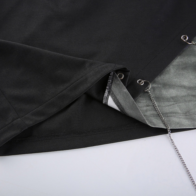 Chân Váy Ngắn Lưng Cao Màu Đen Phối Dây Xích Thời Trang Đường Phố Cá Tính Cho Nữ