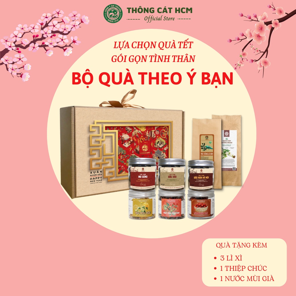 Bộ Quà Tết sức khỏe Thông Cát 2022 - Set quà tết tự chọn gồm trà hoa, ô mai, sang trọng, ý nghĩa cho ngày tết 2022