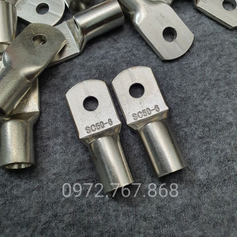 Đầu cos đồng mạ SC50-6, dùng cho dây cáp điện 50mm² lỗ vít 6mm