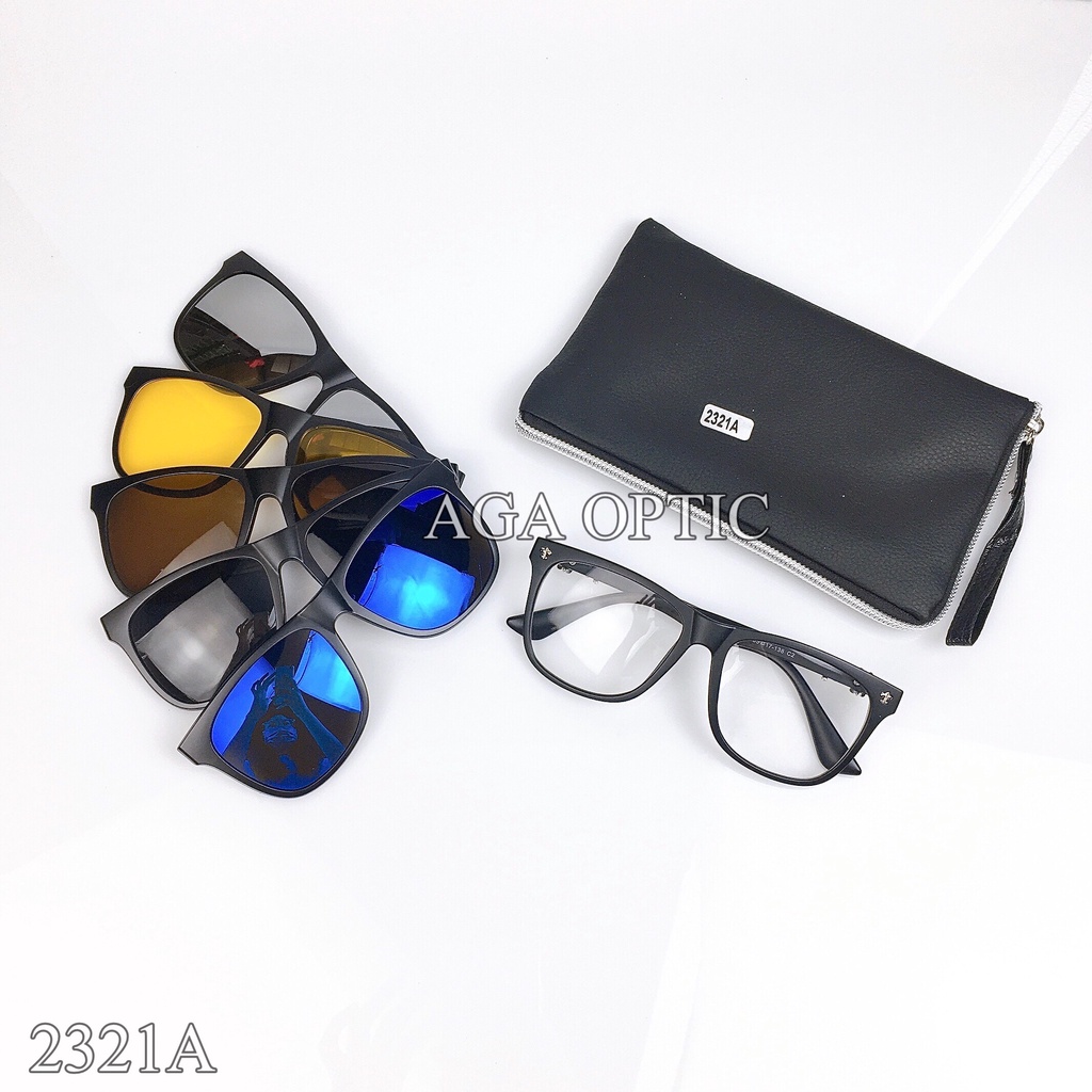 Kính Thời Trang CH Đa Năng 6 Trong 1 Unisex, Gọng Vuông Kèm Túi Da Ms 2321A