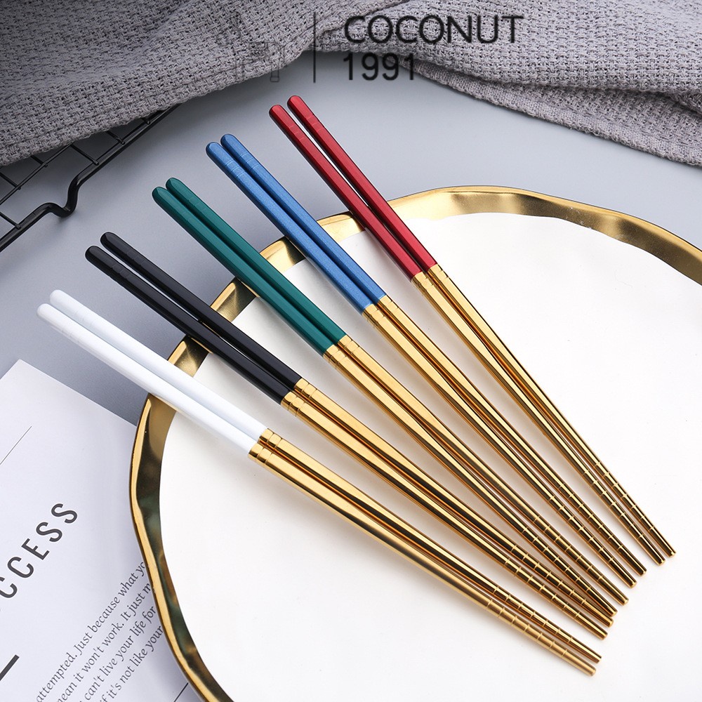 Đũa inox 304 kháng khuẩn, chịu nhiệt cao, chống cong vênh, đầu đũa khắc vân chống trượt, đũa kim loại an toàn sức khoẻ