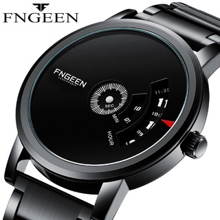 Đồng hồ nam FNGEEN NHẢY SỐ mặt tròn đen dây thép không gỉ