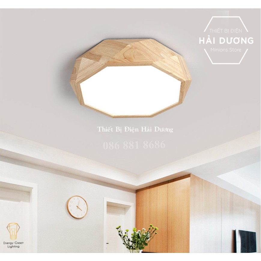 Đèn Ốp Trần Gỗ Đa Giác DGT-5010 - Đường Kính 55cm - 3 Chế Độ Ánh Sáng - Energy Green Lighting - Bảo Hành 12 Tháng