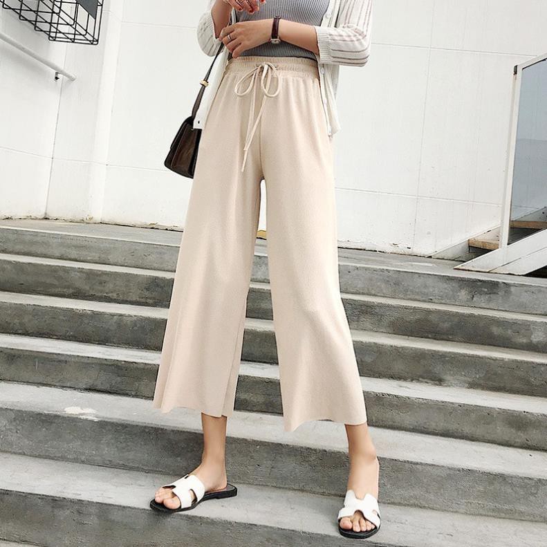 Quần Culottes Thun Tăm Ống Rộng Nữ [FREESHIP] Sớ cạp chun dáng suông co dãn màu ĐEN | BE | NÂU Ulzzang HOT  ྇