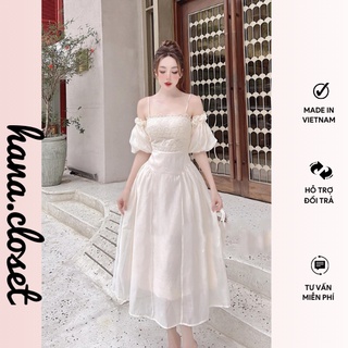 Đầm đi tiệc dáng xòe váy nữ 2 dây rớt vai chất liệu voan xốp phối ren sang chảnh phù hợp đi chơi đi đám cưới hẹn hò
