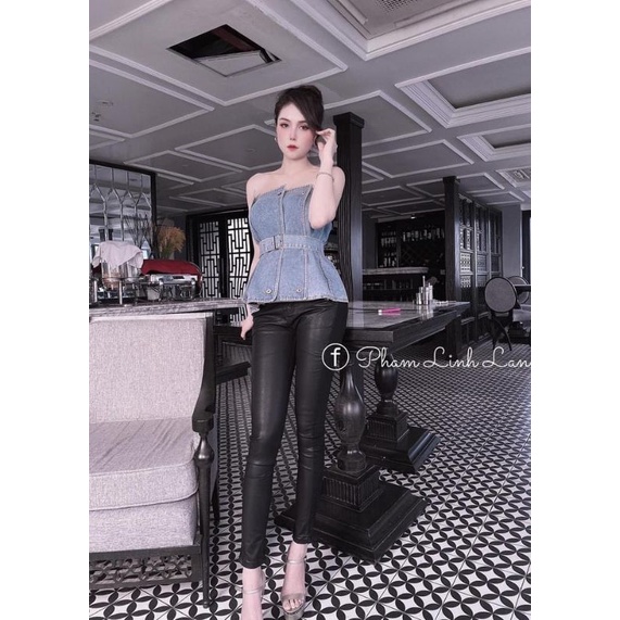Quần tregging da trơn cạp cao hàng QC