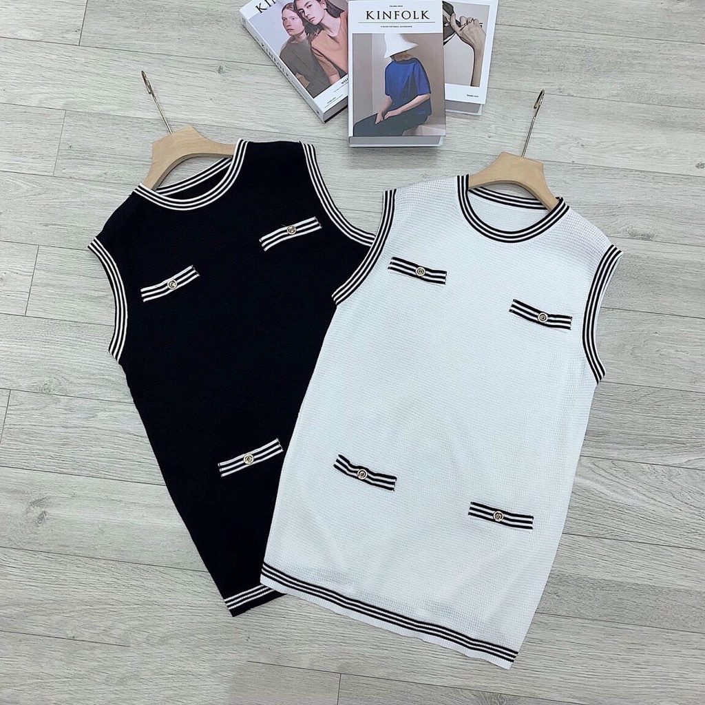 Váy Trắng Đen Basic Siêu Dễ Mặc, Đầm Suông Sát Nách Hàng Quảng Châu Loại 1
