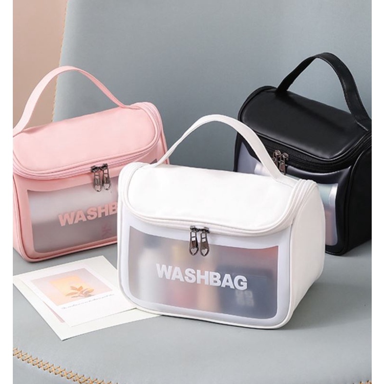 [Trắng - Hồng - Xanh - Đen] Túi đựng mỹ phẩm dạng hộp trong suốt Wash.Bag