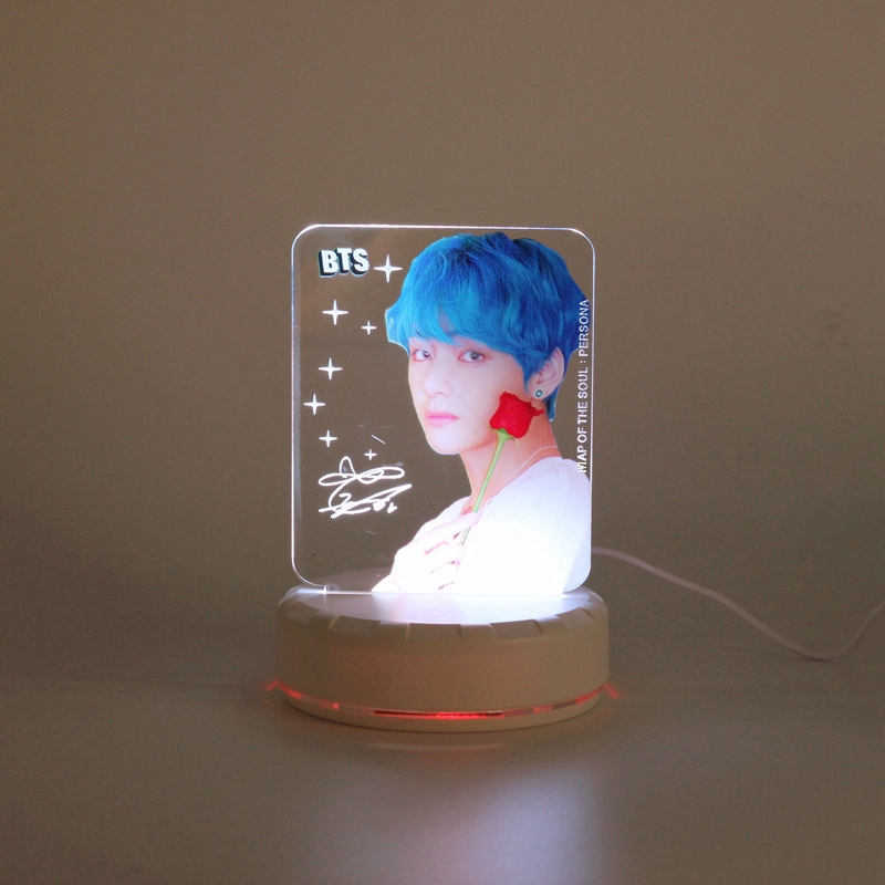 Đèn ngủ để bàn LED mặt kính acrylic in hình BTS