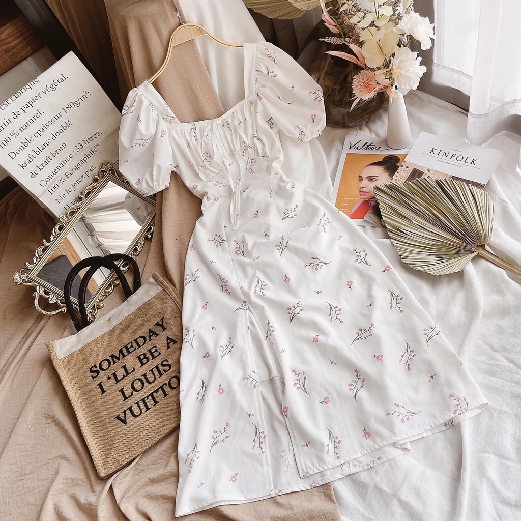 Đầm Maxi Hoa Nhíu Ngực Thắt Nơ Xẻ Đùi (Kèm Video Hình Thật) | BigBuy360 - bigbuy360.vn