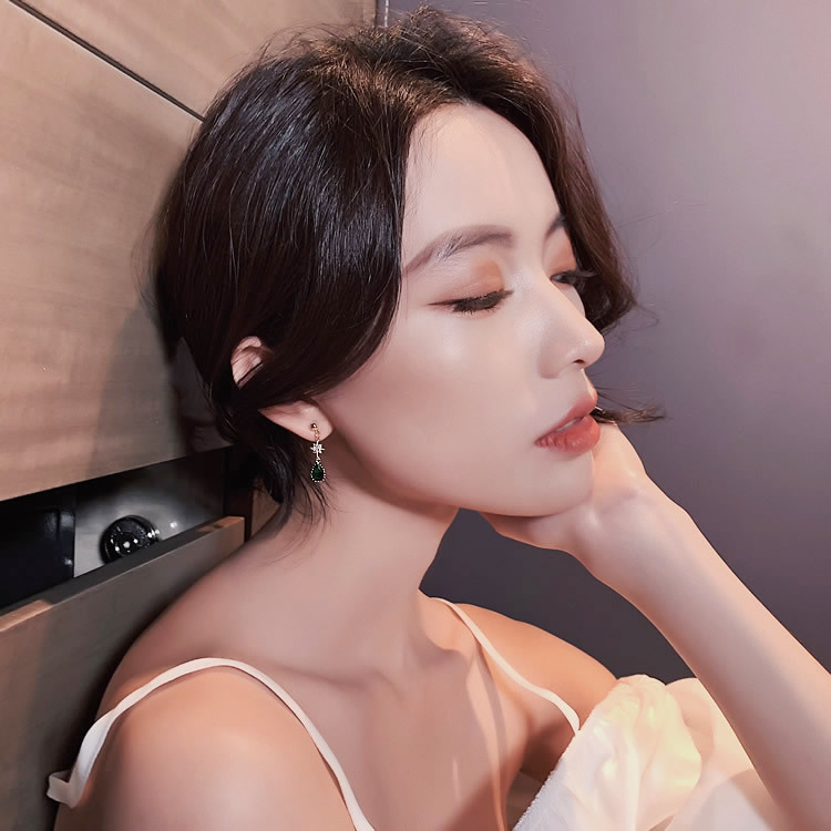 OIMG  Bông Tai Đính Đá Hình Giọt Nước Xinh Xắn Với Kim Gài Từ Bạc 925 Dành Cho Nữ