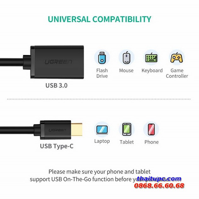 Cáp USB TYPE-C to USB 3.0 chính hãng Ugreen 30701