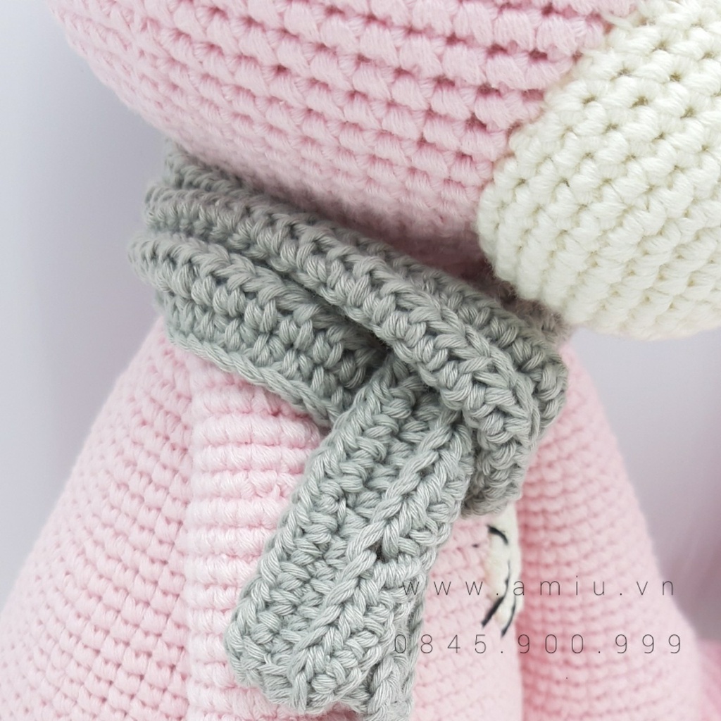 Gấu bông móc len Amigurumi cao cấp Amiu Việt Nam - Gấu vá xanh ghi đá handmade - SP000371