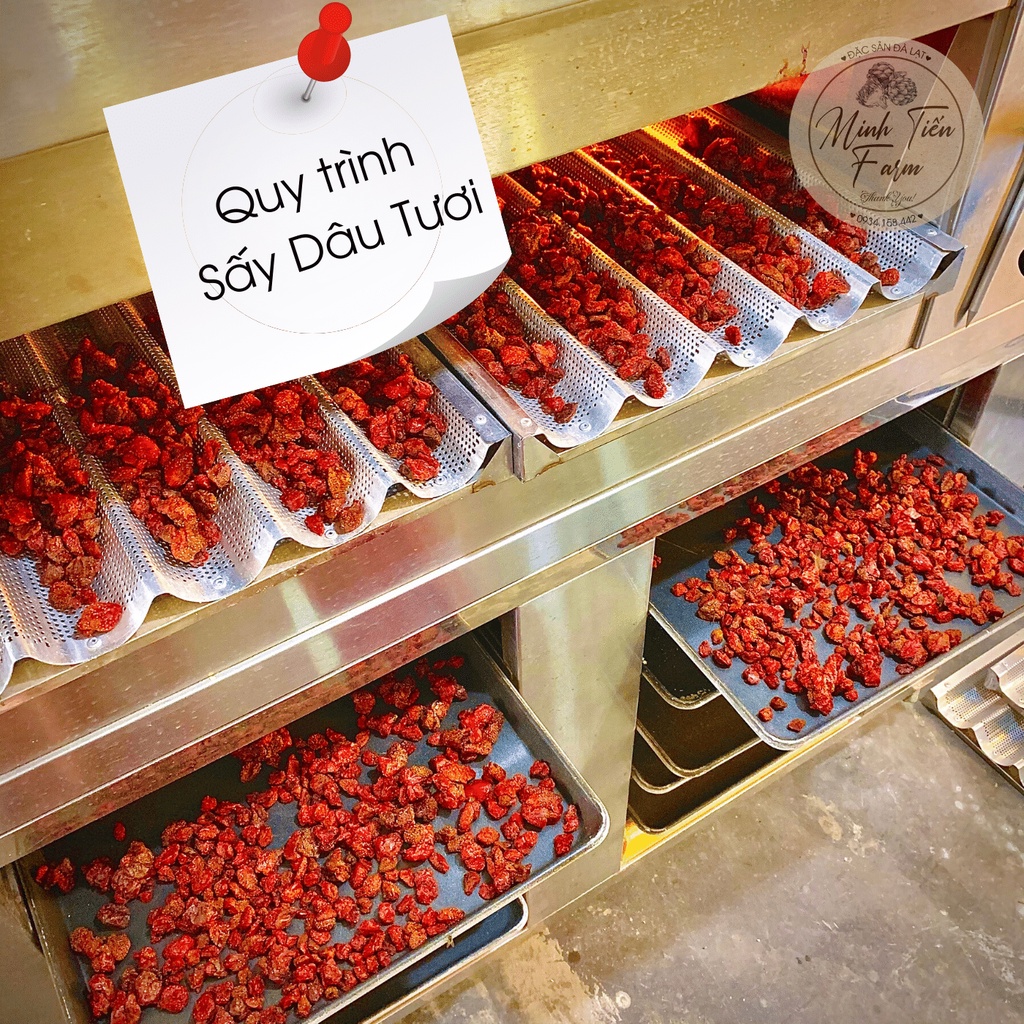 Dâu tây sấy dẻo, dâu tây sấy giòn không đường 100gr- 350gr, trái cây sấy Organic Gốc Đà Lạt Minh Tiến Farm