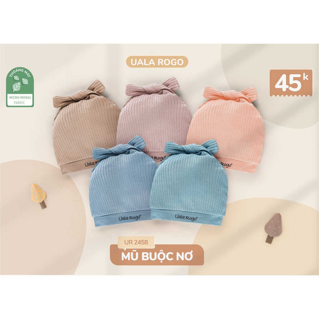 Mũ sơ sinh UalaRogo buộc nơ chất liệu modal 5 màu cho bé