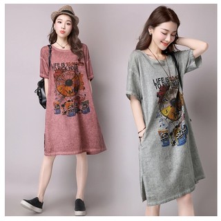 Váy đầm dáng suông in họa tiết retro phong cách