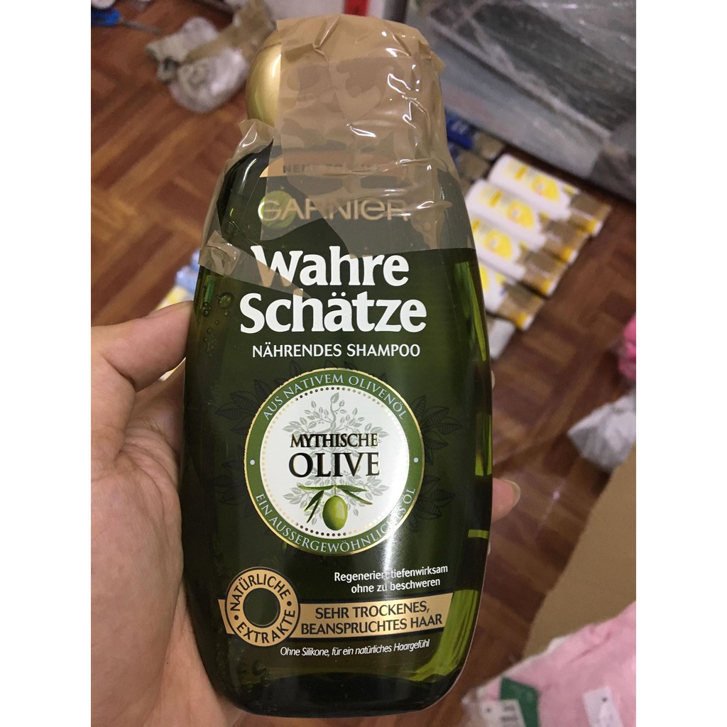 Dầu Gội Garnier Wahre Schatze Mythische Olive - Dành cho tóc khô xơ