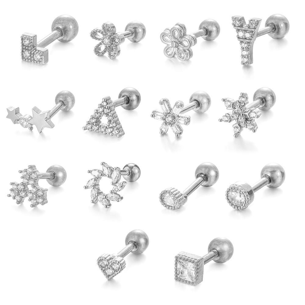 NIUYOU 1 Khuyên Xỏ Sụn Tai Bằng Thép Không Gỉ Hình Hoa Và Tháp Eiffel Thời Trang CZ 1PC