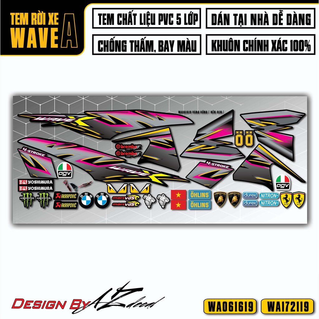 Tem Rời Dán Xe Wave A 110 100 Mẫu Chữ X Cách Điệu | WA19 | Decal Chế Dán Xe Wave A Các Màu Đen, Trắng, Đỏ, ....