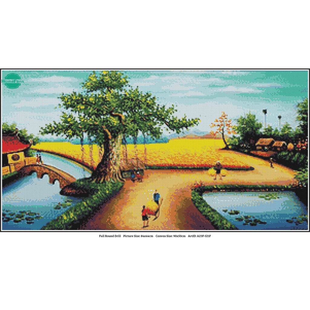 Bộ Tranh Đính Đá 5D Tự Làm Hình Phong Cảnh Làng Quê Kích Thước 90x50cm