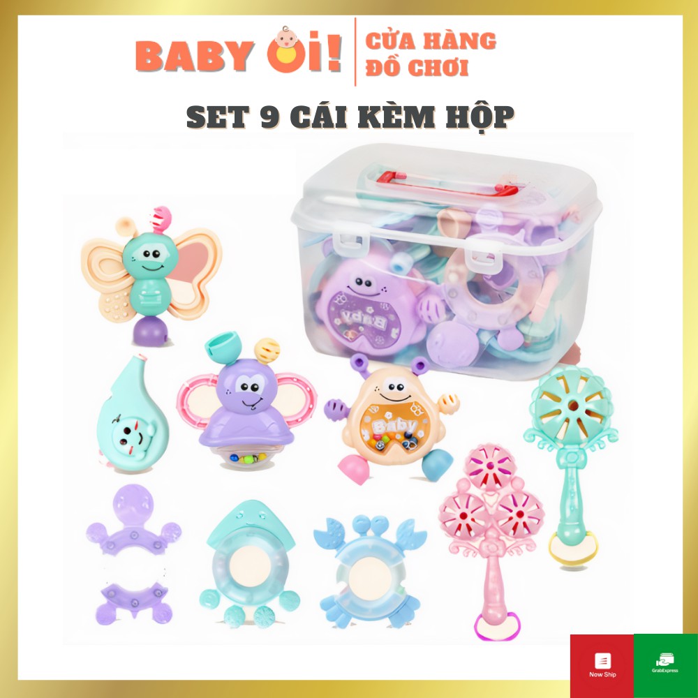 Đồ chơi gặm nướu, đồ chơi cầm tay cho bé, lục lạc cầm tay, Bộ set 9 cái massage răng lợi cho bé ở độ tuổi 03- 12 tháng